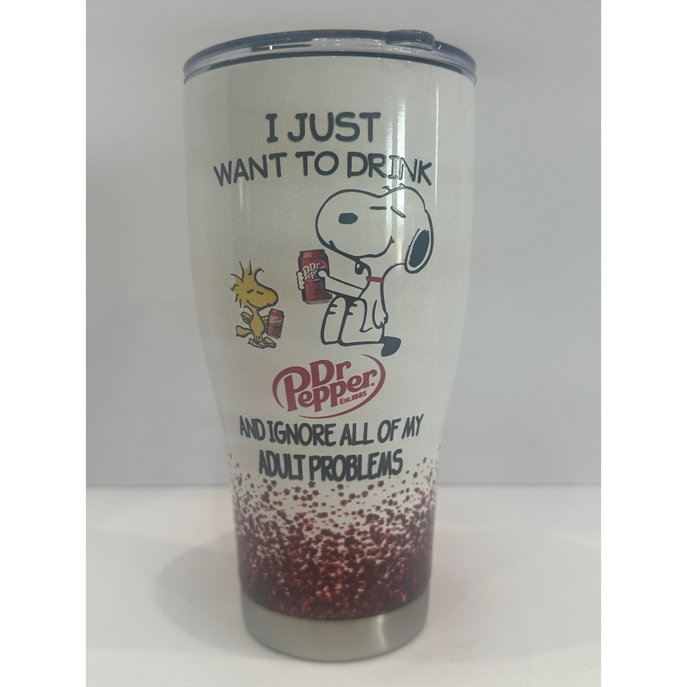 Snoopy Woodstock Dr Pepper Insulated Tumbler Stainless Steel Travel Mug White